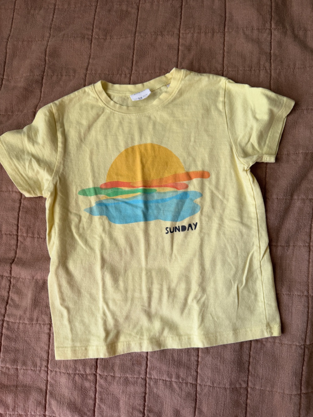 Zara Kids Yellow Graphic 'Sunday' Tee with Multi-Color Sunset NWOT